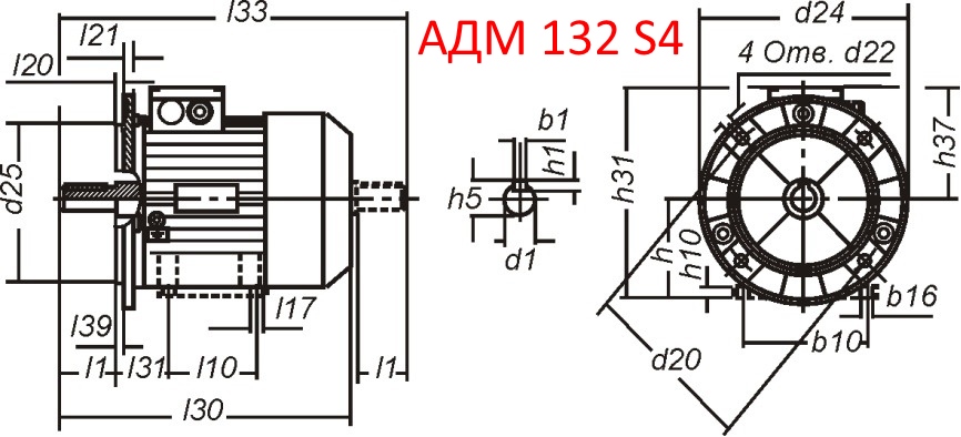 Основные размеры  АДМ 132 S4