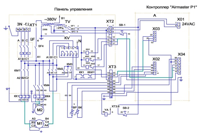 Схема электрическая принципиальная установки компрессорной ВК-64М Схема электрическая принципиальная установки компрессорной ВК-64М